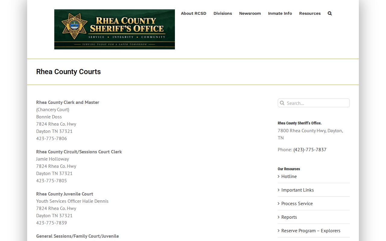 Rhea County court and public records office information