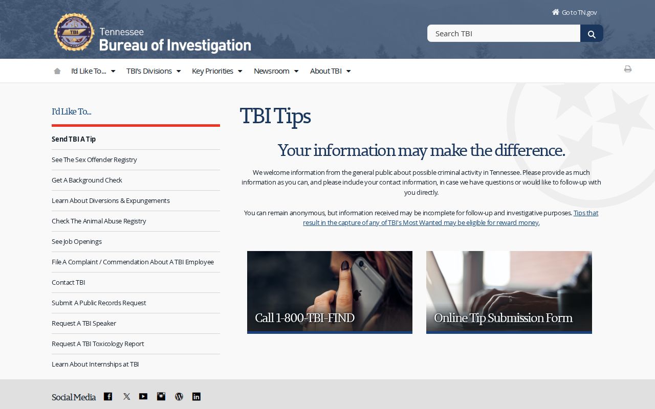 TBI tip submission information for readers seeking Rhea County warrant guidance