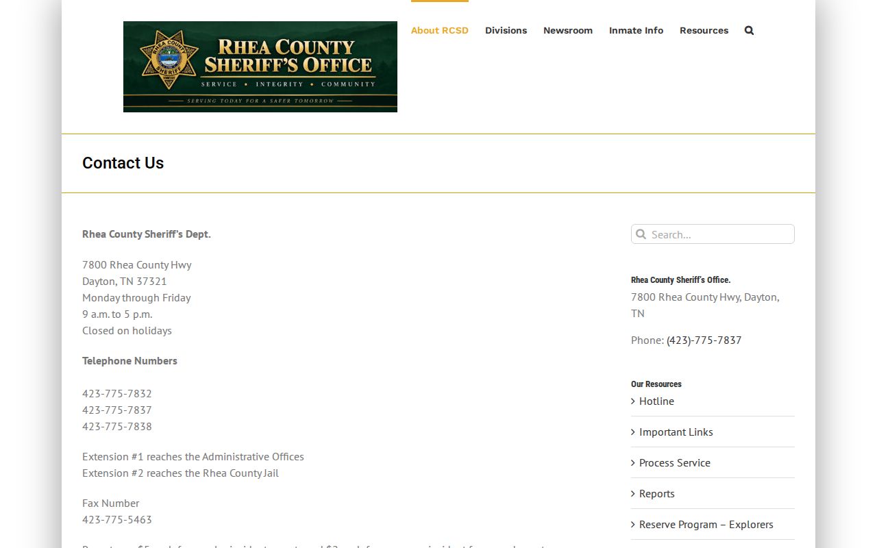 Rhea County warrant lookup contact information from the Sheriff’s Department