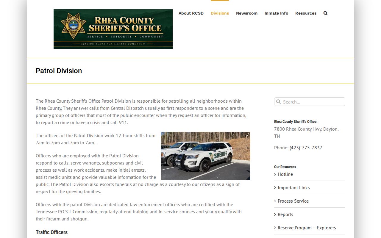 Rhea County active warrant service role described by the Sheriff’s Patrol Division
